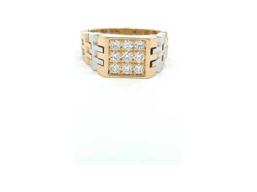 18K Two-Tone (Yellow and White Gold) Men's Ring with Natural Round Diamonds and Flexible Shank